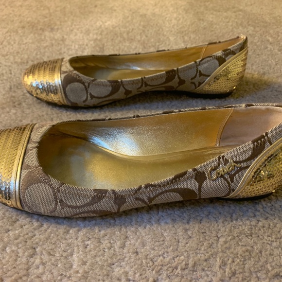 Gold and Tan Colored Coach ballet Shoes size 7 - Picture 2 of 5